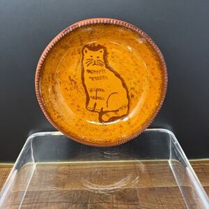 Vintage 1989 Ned Foltz Pottery - Redware Cat Serving‎ Bowl - 8.75"